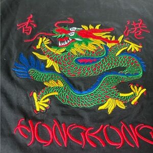 Vintage Hong Kong Dragon Embroidered Tshirt Tee Black Unisex Size XXL